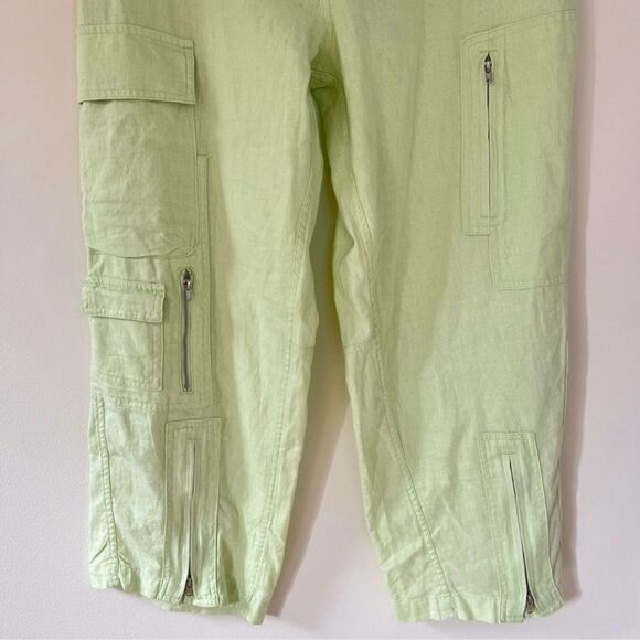 Urban Outfitters Linen Blend Myla High Rise Straight Leg Cargo Pants Lime Green - Picture 6 of 14